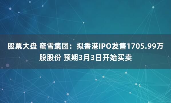 股票大盘 蜜雪集团：拟香港IPO发售1705.99万股股份 预期3月3日开始买卖